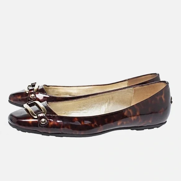 JIMMY CHOO 39 Tulita Leopard/ Tortoiseshell Patent Leather Ballet Flats 8.5 - Picture 3 of 7